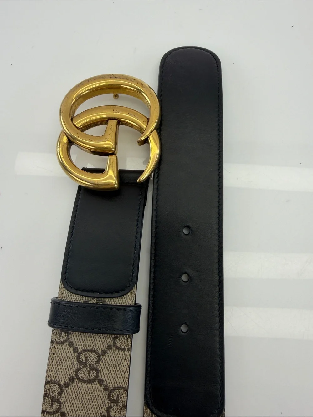 Authentic Gucci Canvas Leather Marmont GG Logo Belt 400593 80/32